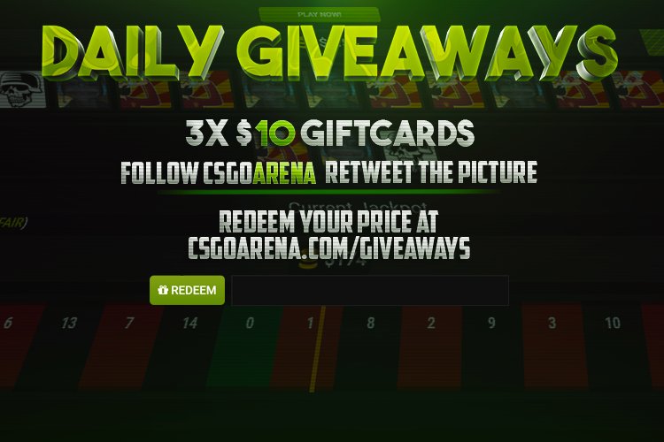 CSGOArenaGG's tweet photo. Daily Giveaway RT + follow @CSGOArenaGG to enter! We'll be giving away 3x10USD GL&amp;HF ❤ https://t.co/aQF9UvtfX4