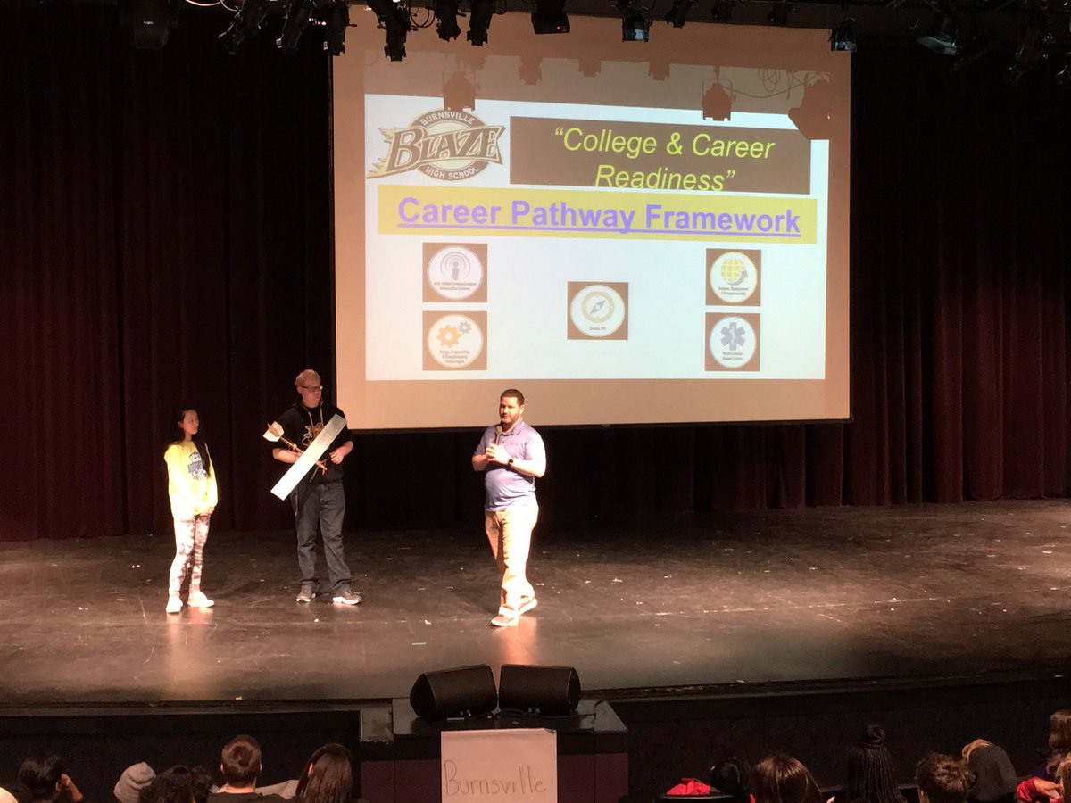 Kathy_Funston's tweet photo. Middle School students learn about #pathways and all the learning opportunities @BurnsvilleHS before they register for 9th grade. Touring the high school & hearing from current students prepare them to be #FutureReady #communitystrong #graduatewithaplan https://t.co/tXldK1B7Cw