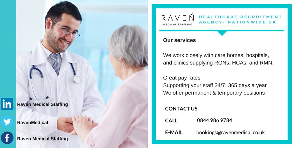 Raven_Medical's tweet photo. We are a Birmingham based Medical Recruitment Agency and we're looking to take on more RGNs and HCAs. Want to know more about our services, give us a call today and we can further discuss our service to you. #RavenMedical #RGN #HCA #Medical #Nurses #Doctors #NHS https://t.co/GKaVhrIQYE