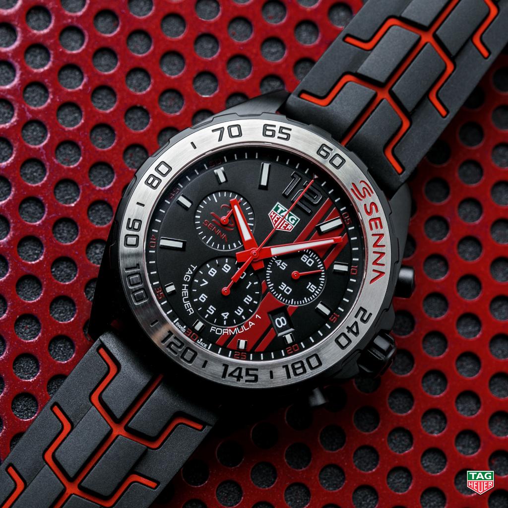 TAGHeuer's tweet photo. The TAG Heuer Formula 1 @ayrtonsenna Ed. features a dial with red racing lines &amp; a chronograph function that gives F1 fans a connection to the champion &amp; the sport. #TAGHeuerFormula1 #AyrtonSenna #RememberSenna

Discover the watch at: https://t.co/qvUkLo7XVc https://t.co/ndhveNmCCV