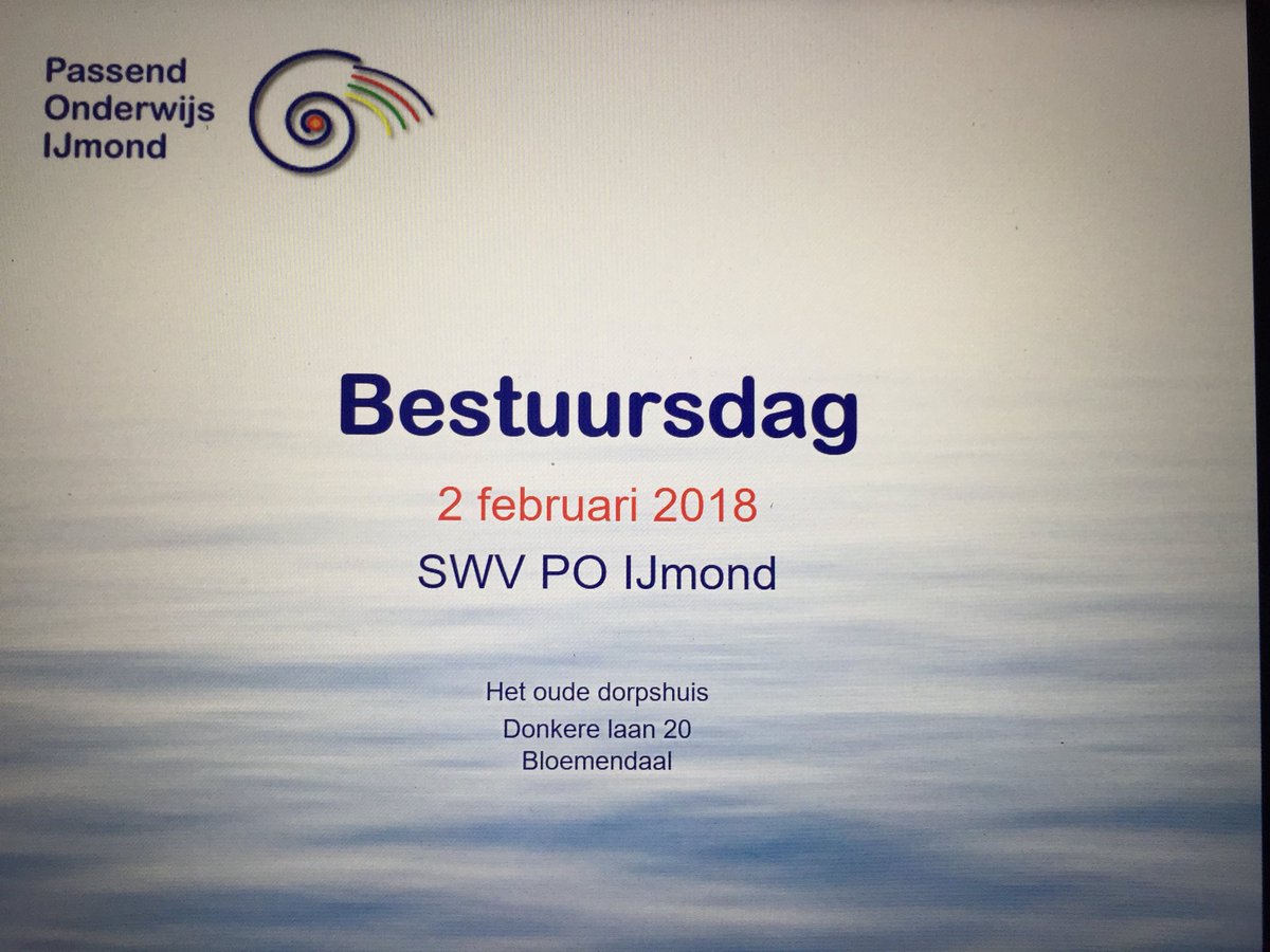 Bestuursdag SWV PO IJmond: wat gaat goed? Wat kan beter? Wat moet beter? Leren van en met elkaar rond kernwaarden. En inspirerende bijdrage van Bert Groeneweg (HU) over integratie/inclusie richting planperiode 2020-2024. Prima dag!