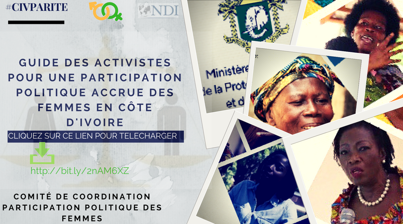 CIV_PARITE's tweet photo. GUIDE DES ACTIVISTES POUR UNE PARTICIPATION POLITIQUE ACCRUE DES FEMMES EN CÔTE D'IVOIRE                               
Ce guide se veut un outil pour les activistes afin d’accroître la participation politique des femmes en Côte d’Ivoire.
@CIV_PARITE https://t.co/7Gc9oAsTA5 https://t.co/9MNLi4gq4T