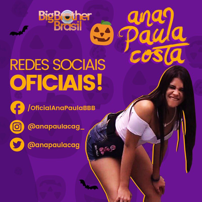Essas são as redes sociais oficiais da nossa bruxinha, moress!! Sigam e continuem acompanhando tudo ❤️ #BBB #BBB18 #AnaPaulaBBB18 #TeamBruxinha 🎃