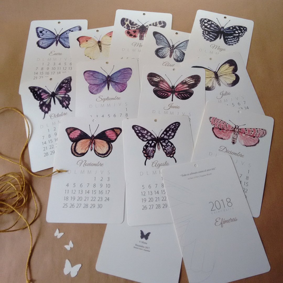 _Mirita's tweet photo. Holi!
Tengo disponibles cinco calendarios más.
❥ CALENDARIO 2018 " Efímeras" ($125,00)
Escribime a <mirukina.tienda@gmail.com>
#calendar #efimeras #butterflies #miritailustradora https://t.co/a1bbADfMZ9