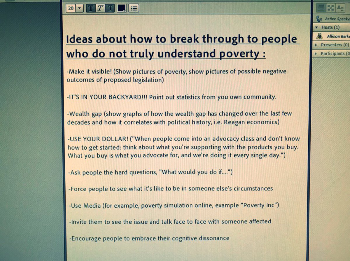 SocialWorkItOut's tweet photo. So proud of the ideas my students came up with in our Advocacy class today on ways to disrupt societal misunderstandings about #poverty & advocate for businesses, like those in the @MinimumWageBiz network, to treat employees more fairly. #FF15 #ReThinkPoverty #FridayFeeling https://t.co/RhDdWb4zWR