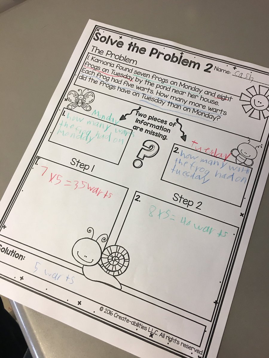 Practicing solving word problems that use “hidden questions” that we need to find before solving for the actual question. Students did a great job marking the text in problem and being organized with their information in order to be successful! #NewvilleElemProud #BSSDProud