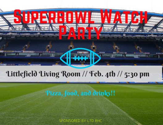 utlittlefield's tweet photo. Hey, ladybugs Come watch the Superbowl at Littlefield this Sunday @5:30 PM!!!
There will be FREE pizza and snacks🏈 https://t.co/8wJuspeNiR