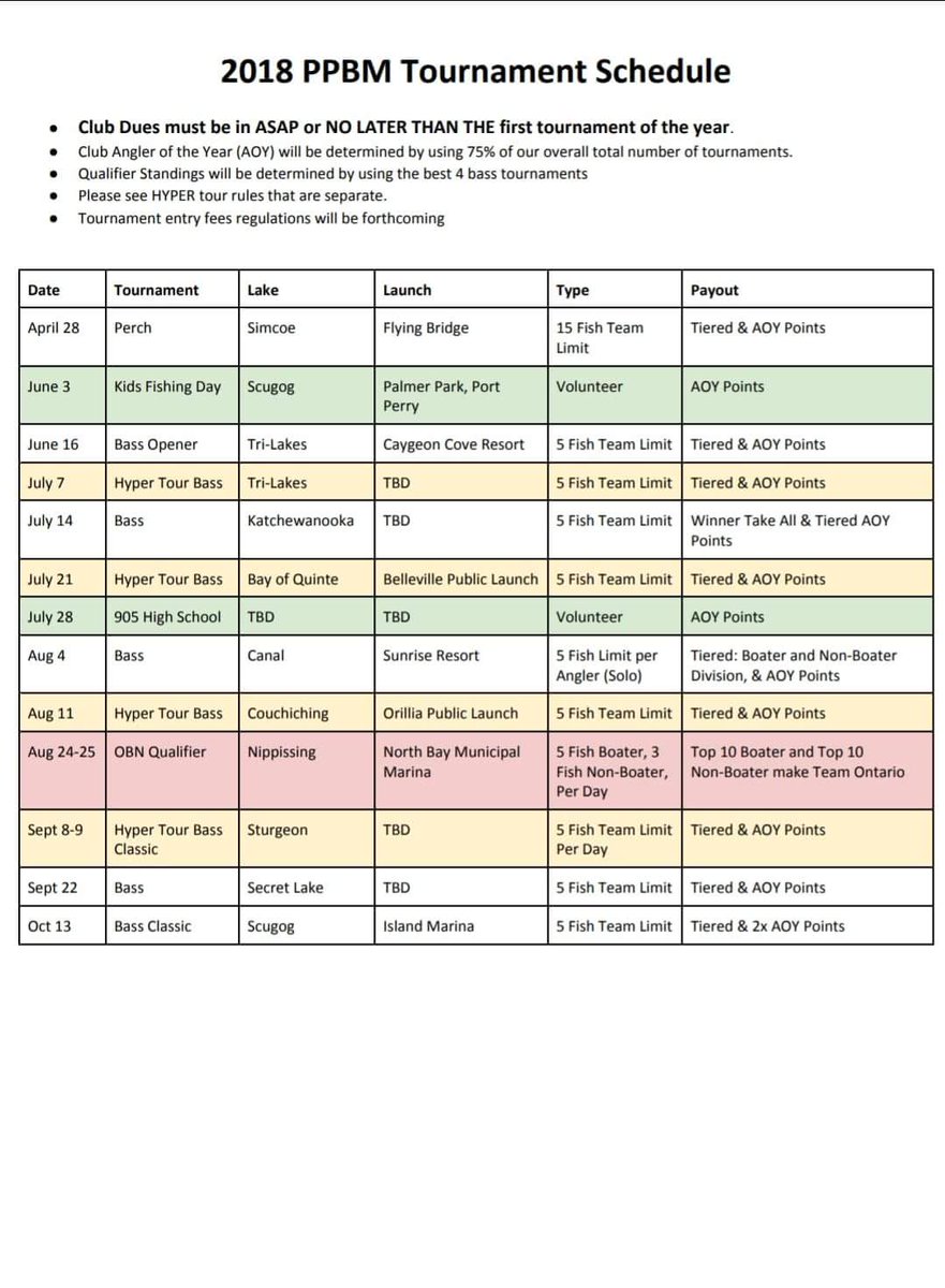 Official_PPBM's tweet photo. ATTENTION PORT PERRY BASSMASTER MEMBERS! Here is the schedule for this year's club events, we hope to have an excellent turnout this season! https://t.co/4TlJdkNebL