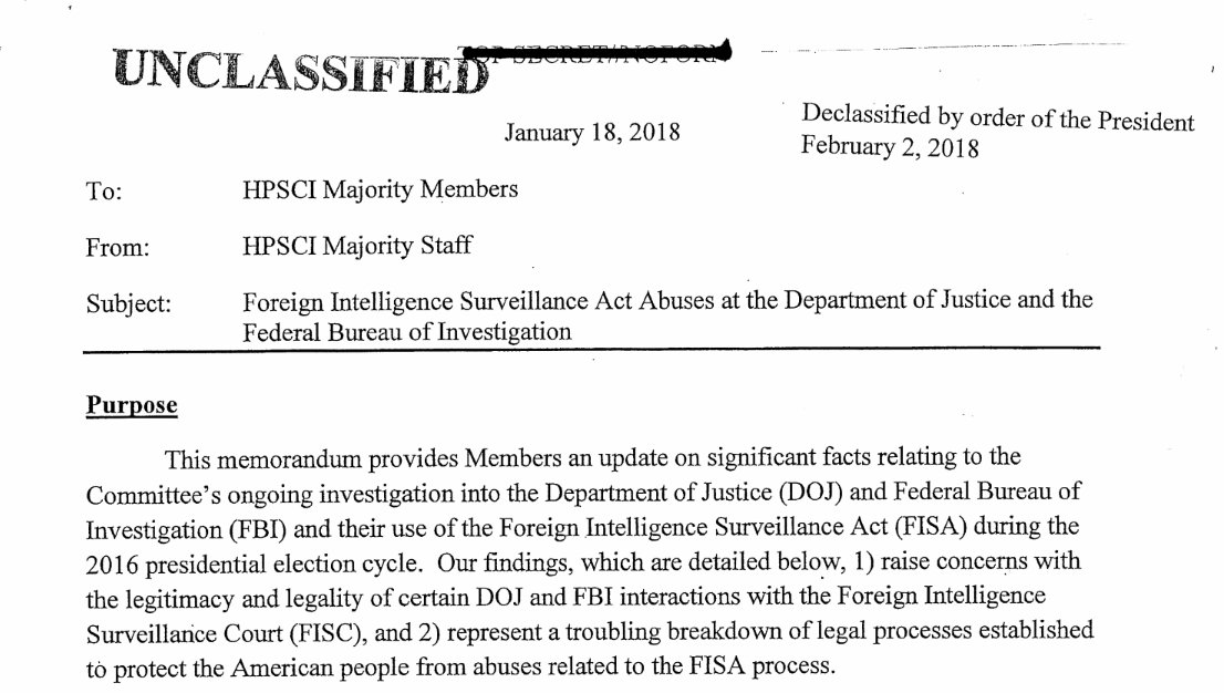 DefendAssange's tweet image. "Nunes" memo into spying on Trump campaign released: Full text  drive.google.com/file/d/1CXFnep… #ReleasedTheMemo