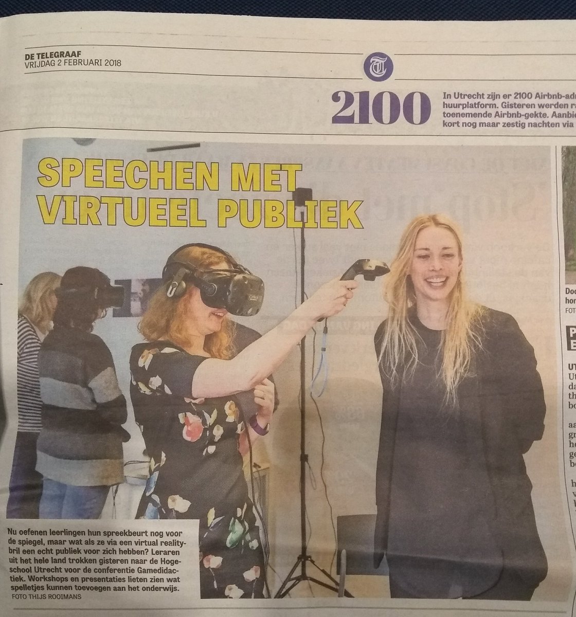 inge_schwartz's tweet photo. Ook @telegraaf was erbij: conferentie Gamedidactiek @HU_Utrecht. Gamification én VR in het onderwijs: het kán al! Voor meer informatie: https://t.co/mbVq7Bta6q #gamebusters @gamedidactiek https://t.co/32K6qucPtA