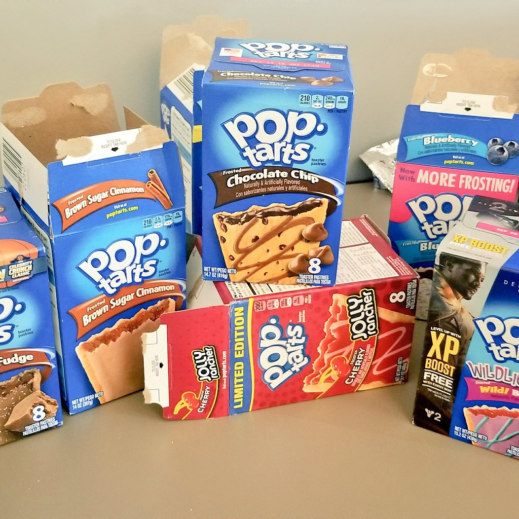 bryancmounce's tweet photo. When Patrick is in charge of snacks for group meeting, we get #poptartsfordays. #importantscience https://t.co/N1tCaV6qbc