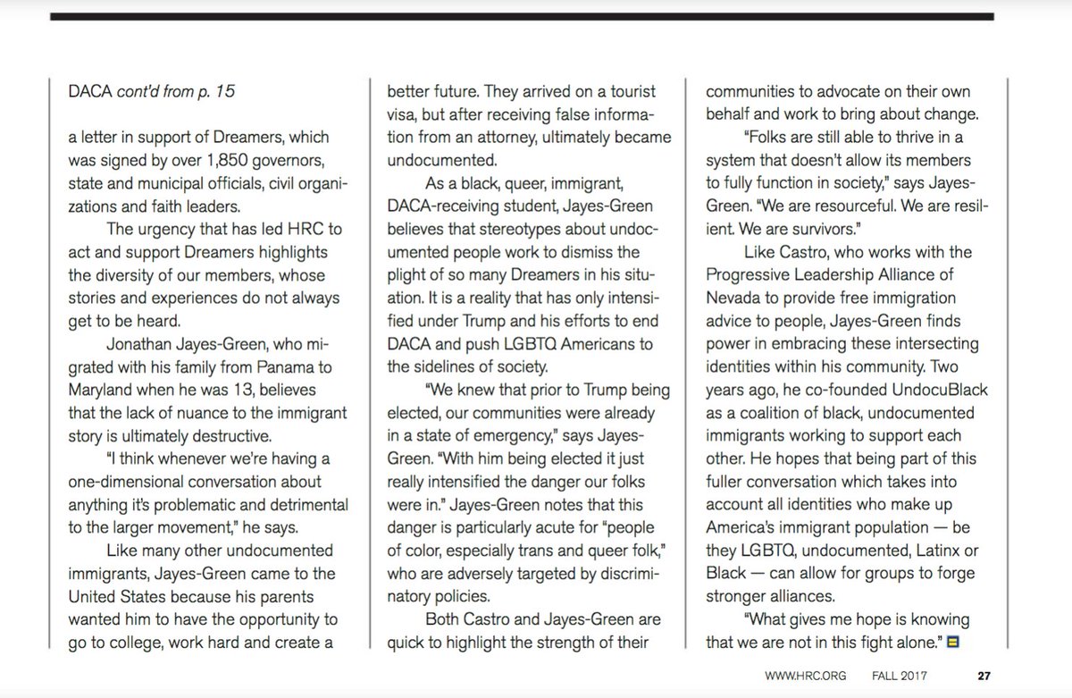 HRC Equality Magazine Article: "DACA Recipients on Growing Up As LGBTQ and Undocumented"