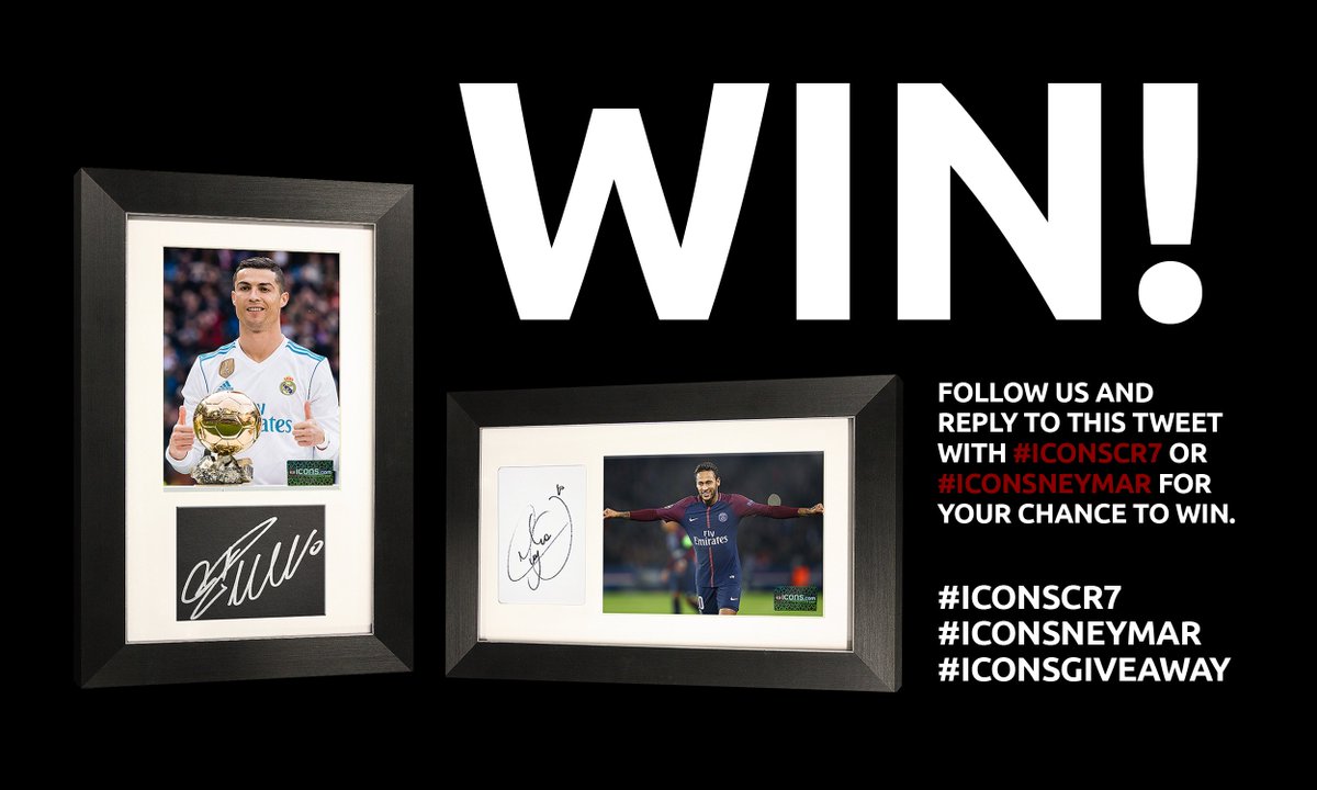 icons_football's tweet photo. 😍 To celebrate their joint birthday on Monday, we're giving away TWO card and photo frames, one signed by @Cristiano and the other by @neymarjr!

➡️ TO ENTER: Follow us and reply with either #IconsCR7 or #IconsNeymar.

🚫 CLOSES: Monday Feb 5 at midnight (GMT) https://t.co/Cif19DZVl5