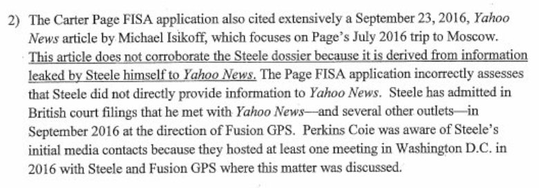 Circular reporting - Fusion GPS fed Yahoo News (Michael Isikoff) info to write, used to obtain FISA warrant