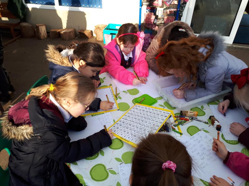 Emma5Hills's tweet photo. In Y1 we took our maths learning outside today and found lots of ways to tell subtraction stories #abbotsmaths @MissBorgeat @MissRolfe https://t.co/BclGPCjAYL