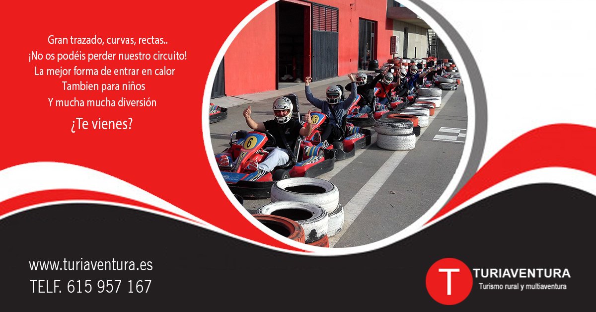 turiaventura's tweet photo. Para este finde recomendamos: ¡Karts! Entra en calor con la adrenalina y las curvas de nuestro circuito. No hay un plan mejor para pasar el fin de semana que con Turiaventura ¿Te apuntas?
#multiaventura #actividades #alcaladeljucar #karts #circuitokarts
https://t.co/UnshouSSZK https://t.co/QN0TFmgjAN