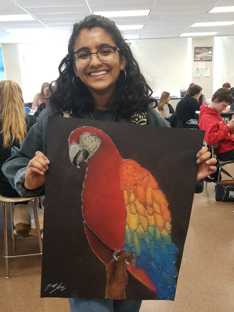 LHS210Wing's tweet photo. LHS Fine Arts Studio Art 1 student Nour Longi with her pastel and glue on black paper. #GoLemont #LHS210art @LHS210principal @MrHennebry_lhs @MrsIdell_lhs210 https://t.co/6JRxWxyWrJ