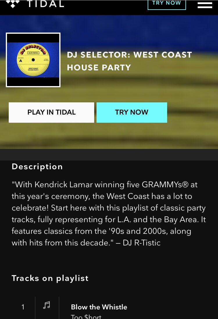 Aye!! Check out @dj_rtistic on <a href="/tidal/">Tidal</a> as a DJ Selector. First playlist live right now is the #WestCoastHouseParty! #TIDAL