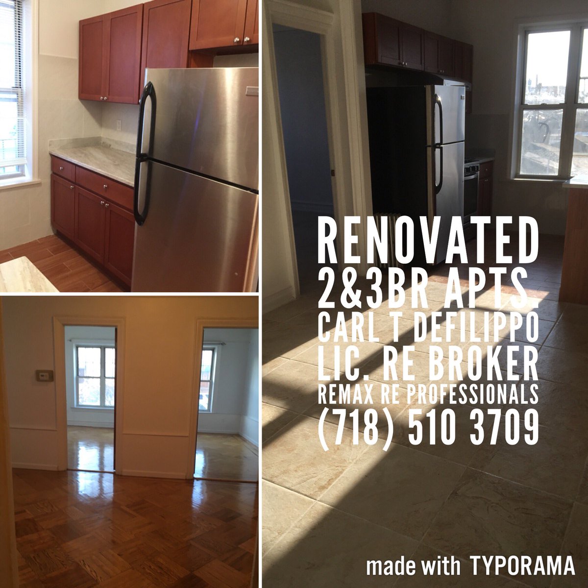 2&amp;3BRs ALL RENOVATED $1750 &amp; up. CALL Carl T DeFilippo Lic. RE Broker ReMax RE Professionals (718) 510 3709  #apts #apts4rent  #like4like