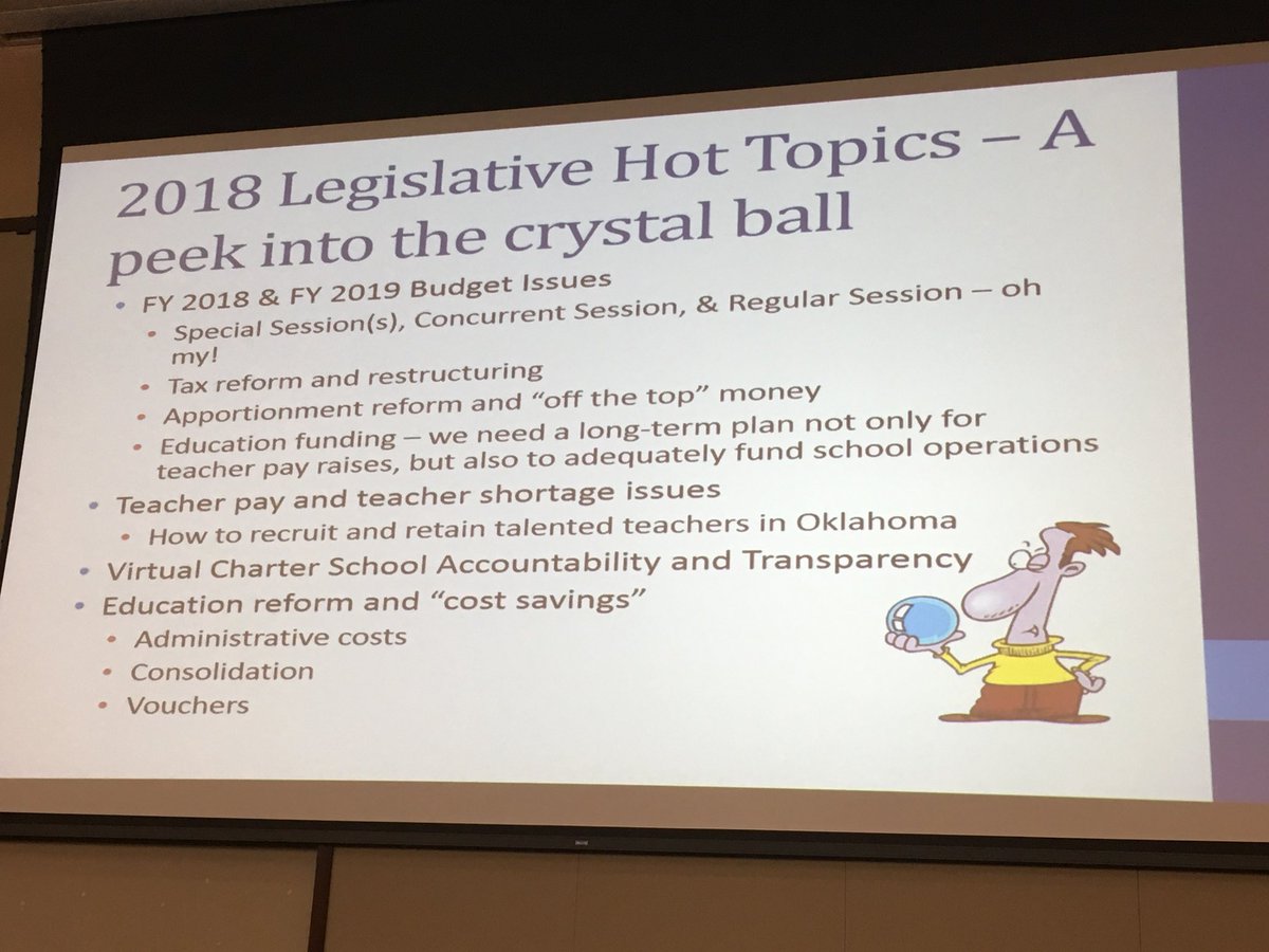 CCOSA's tweet photo. @hayleybethjones providing #OMLEA18 attendees w/ legis update. Next session begins Monday, February 5. #oklaed https://t.co/IhsbvLbR1I
