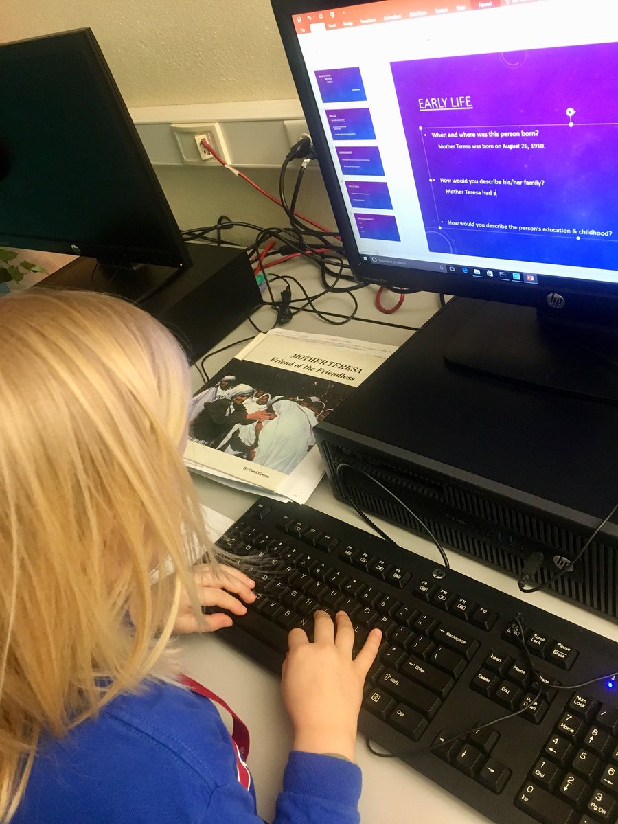 Ms_McLellan's tweet photo. 2nd Grade Ss using technology to locate, organize, evaluate and analyze info. Practicing home row keys as well! What programs do you use for this age of students to present their research? #westelementarystem #goodoldpowerpoint #givemealltheideas https://t.co/dRMyj3iXiW