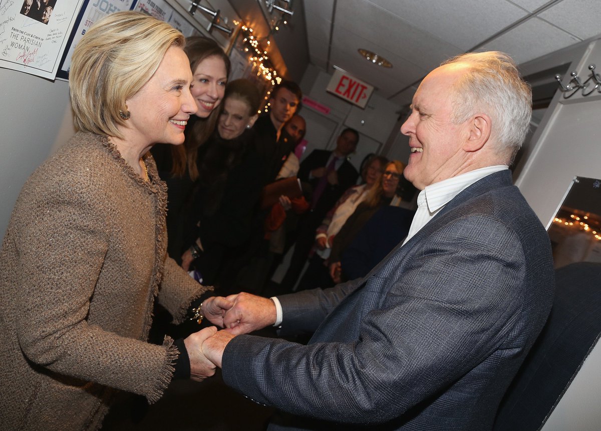 roundaboutnyc's tweet photo. It was an honor to welcome @HillaryClinton to our theatre last night to see @JohnLithgow in STORIES BY HEART! #rtcLithgow

Photos by @brugli for @GettyImages. https://t.co/bVAxHbo55R