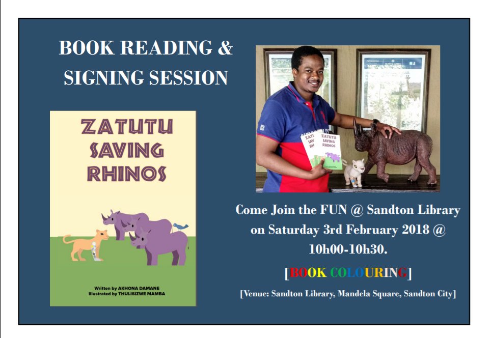 ZatutuBooks's tweet photo. Hope to meet you and your child(ren) tomorrow at 10am the #SandtonLibrary #MandelaSquare #SandtonCity #ReadingIsCool #ReadToLead https://t.co/FsALAdirKX