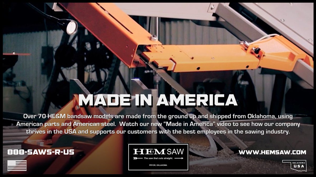 norcalsaw's tweet photo. Of the top 5 #bandsaw builders, @hemsaw is the only one that builds its full line of saws in the USA, with American Parts and American Steel. If you truly believe in keeping manufacturing jobs in America, HE&amp;M Saws are the right choice for your company. https://t.co/j4CzHSvMwV https://t.co/tke7jbuDtm