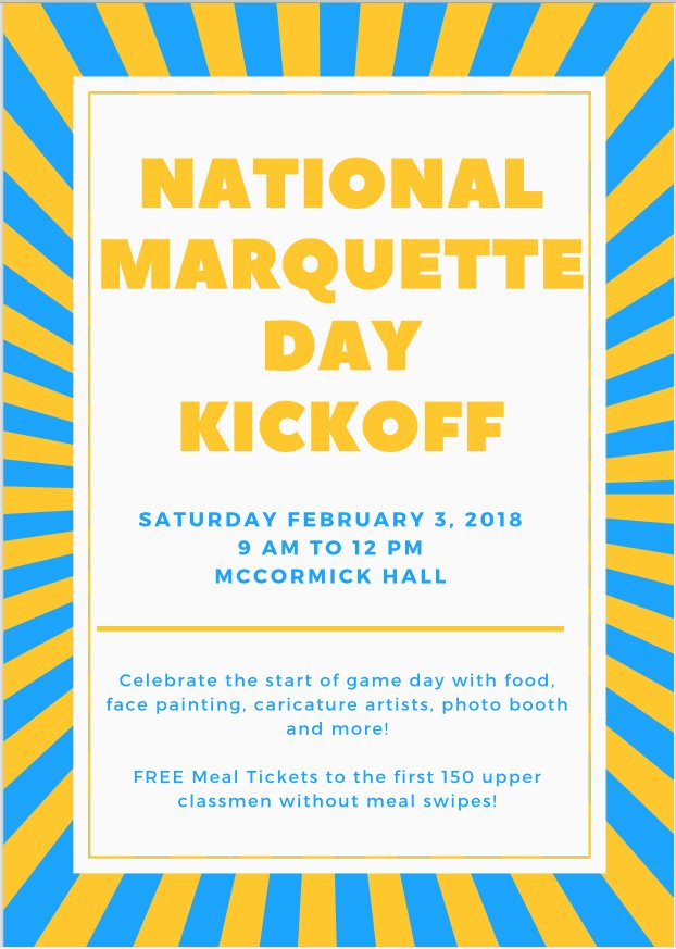 MUResLife's tweet photo. Need a meal swipe? Swing by @MUMcCormickHall on #NationalMarquetteDay to get a free meal ticket for all UPPERCLASSMEN who don't have a meal plan #only150 #quickbite #classic #memories https://t.co/TK9OEff8fF