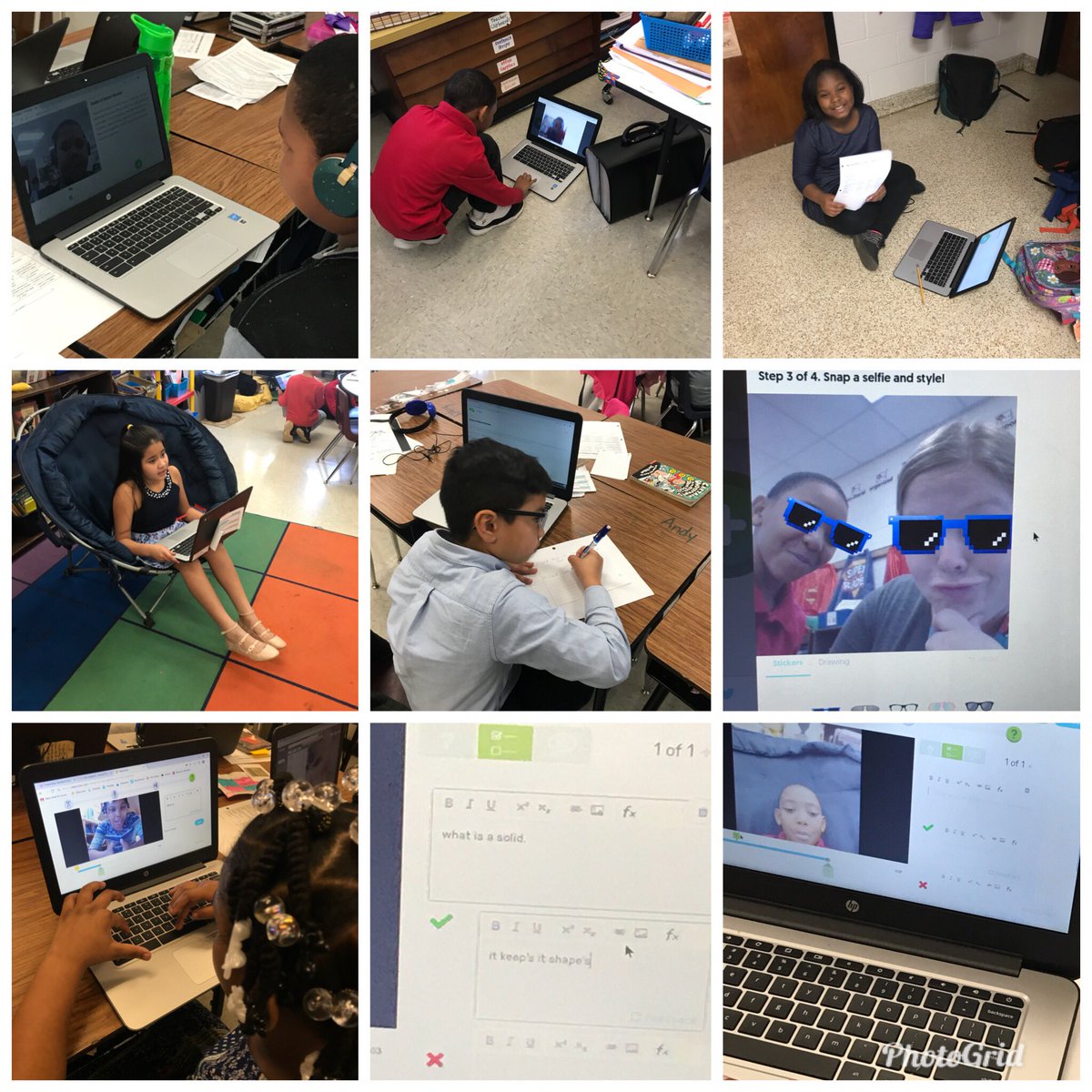 kelly_sherrill1's tweet photo. Creating an #appsmash with @Flipgrid &amp; @edpuzzle student project on a review of the 3 states of matter. Love how they prepped for their videos and questions in advance! @NewlinElem https://t.co/I54zkjsYeu