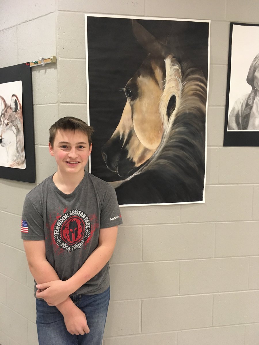 HuntsvilleMS's tweet photo. Check out these INCREDIBLE pieces of student work with their artists! Thank you to Mr. Taylor for helping to develop this amazing student talent! #SoaringAtHMS https://t.co/VwDbA7UtcP