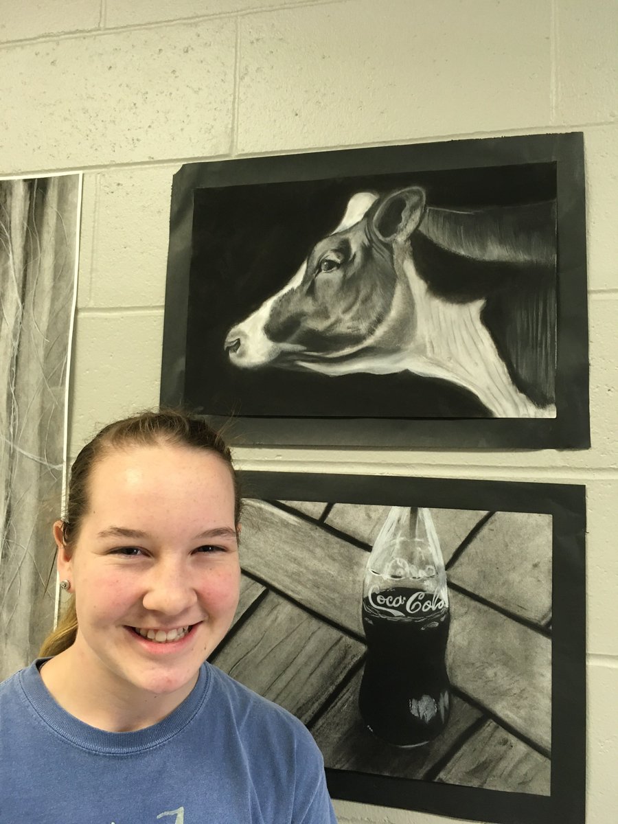 HuntsvilleMS's tweet photo. Check out these INCREDIBLE pieces of student work with their artists! Thank you to Mr. Taylor for helping to develop this amazing student talent! #SoaringAtHMS https://t.co/VwDbA7UtcP