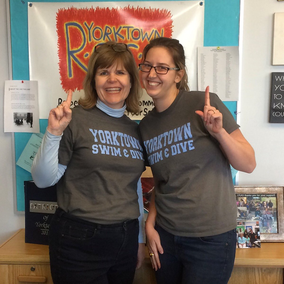 Twinning in honor of the Swim &amp; Dive regional meet this week! <a href="/LoftBridget/">Bridget Loft</a> <a href="/yhssports/">Yorktown Athletics</a> #GoPatriots #swimming #vhsl #teachercoach #lovemyjob