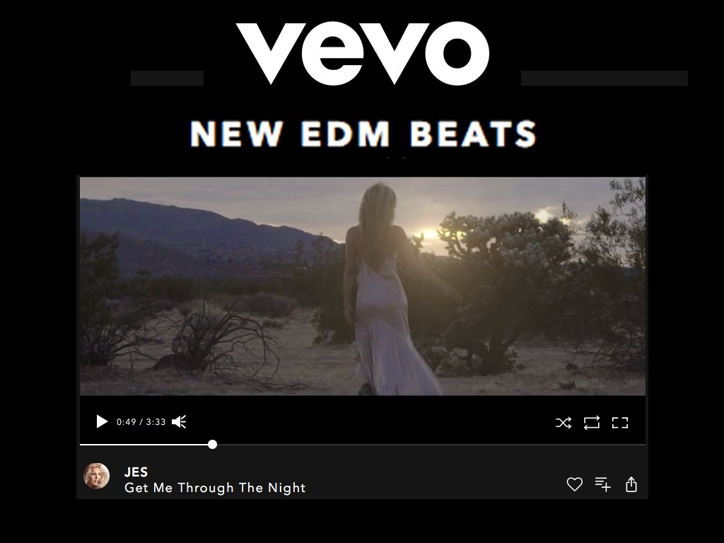 Official_JES's tweet photo. A big thanks to @Vevo for including my new music video for #GetMeThroughTheNight in the #NewEDMBeats playlist https://t.co/nmhbnSJfxa #NewMusic #JES #OfficialJES #DancePop #EDM https://t.co/gliftypgGZ