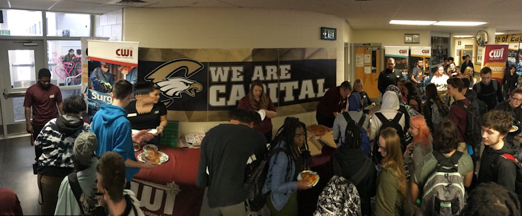 cwidaho's tweet photo. Apparently, high school students like pizza!? #mightyCWI Day @CapitalBSD. https://t.co/KNhxvbtSFd