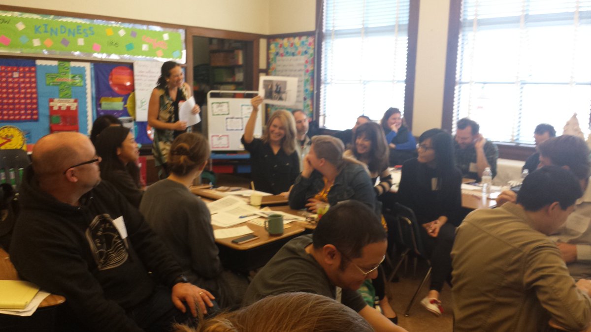 SVDPsfSchool's tweet photo. Teaching thru SJ session - teachers work in groups to create History Talks, Two Voice Poetry, and Human Rights in Religion. #adsfk8summit18 https://t.co/8vbukfoYvU