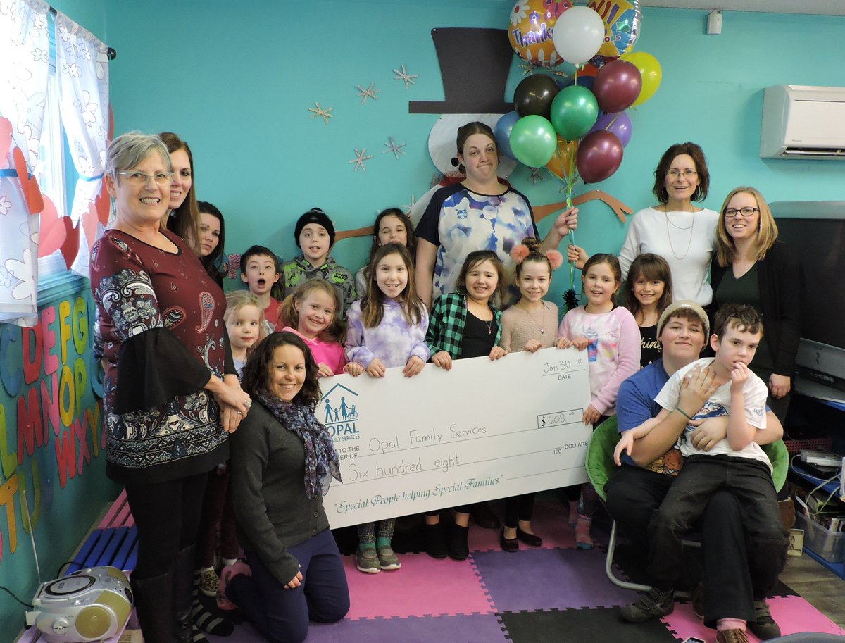 OpalRespite's tweet photo. The Preschool Centre on Union St. invited Opal to read a story about kids with special needs to promote acceptance and inclusion.  And then, with the help of their teachers, they engaged in fundraising activities and presented Opal with $608.  #inspired #grateful #kidshelpingkids https://t.co/ORZ8e5IV0q