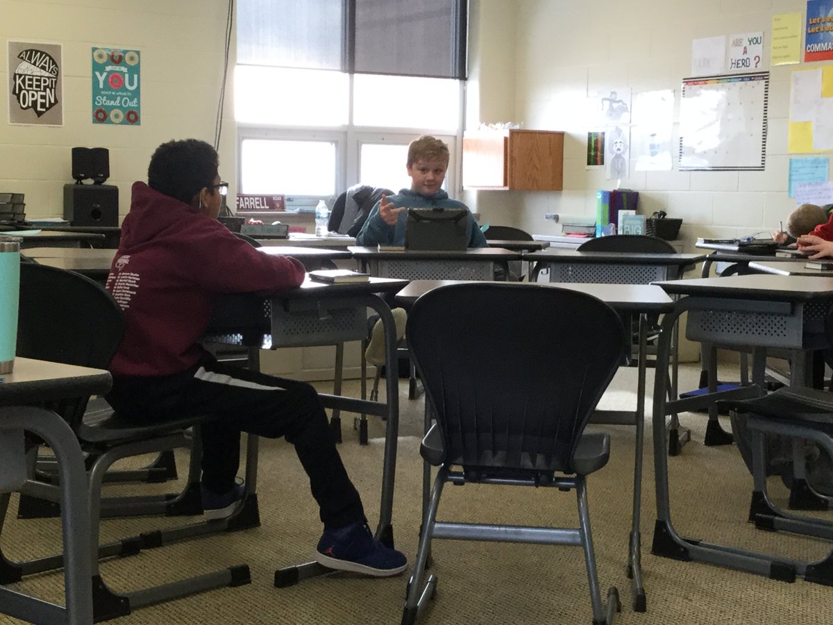 FarrellEngTeach's tweet photo. Enjoying listening to learners discuss a text and support with evidence during a Socratic Seminar. https://t.co/kueNWx0MUS