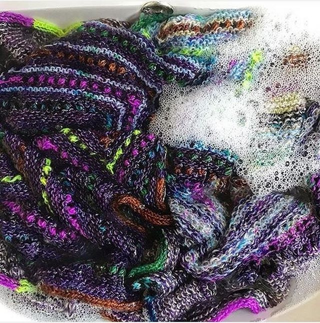 Eucalan's tweet photo. Love this gorgeous, colourful shawl having a Eucalan bath! Repost from @msbrendadada: "Bubbly pop! 🌱
.
.
#speckleandpopmkal #eucalan #wetblocking #monthofdeathandtaxes #knittingthroughthepain #knittersofinstagram #knittingobsession #handmade #handmad… https://t.co/fczJVs458X https://t.co/eHokalDuCy