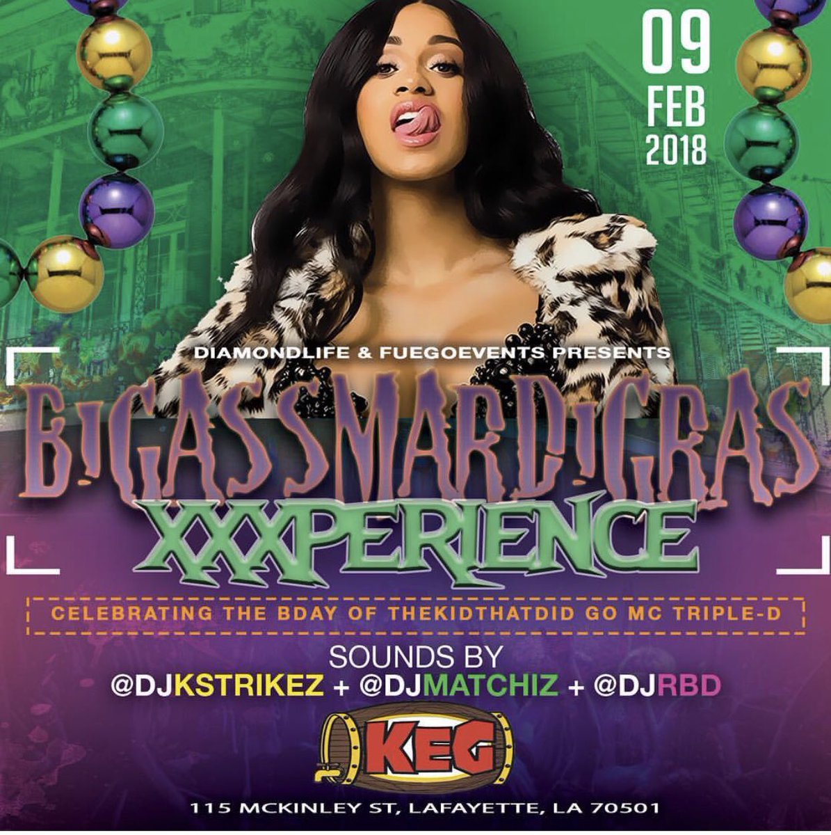 loyalfam_ellis's tweet photo. Back with A Bang💥, Feb 9th its Lit for #bamgxxxperience the Offical Big Ass Mardi Gras Turnup⚡️ celebrating the birthday of @gomc_tripled 🔥 #diamondlife X #fuegoevents production https://t.co/EtDUk9iWhv
