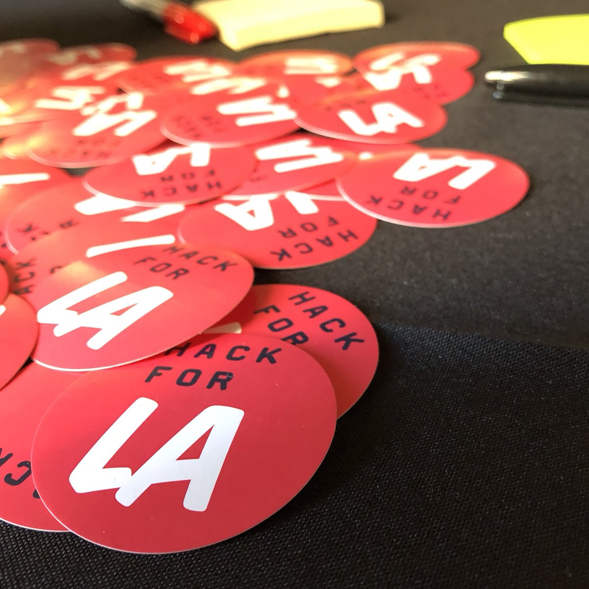 joshuarobins's tweet photo. Swing by our #HackForLA booth for some free stickers and tell us how we can improve LA! #TxD2018 https://t.co/zTqjmiCVM2