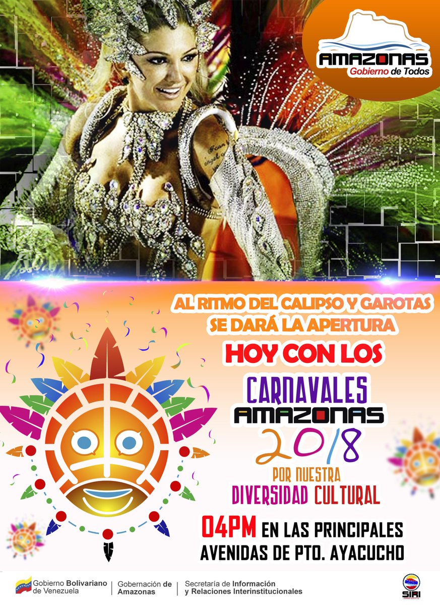 GobAmazonas's tweet photo. #Carnavales2018 hoy se dara inicio a la fiesta de los carnavales en nuestro Estado. #AmazonasDiversidadCultural https://t.co/ObRsAYNH9R