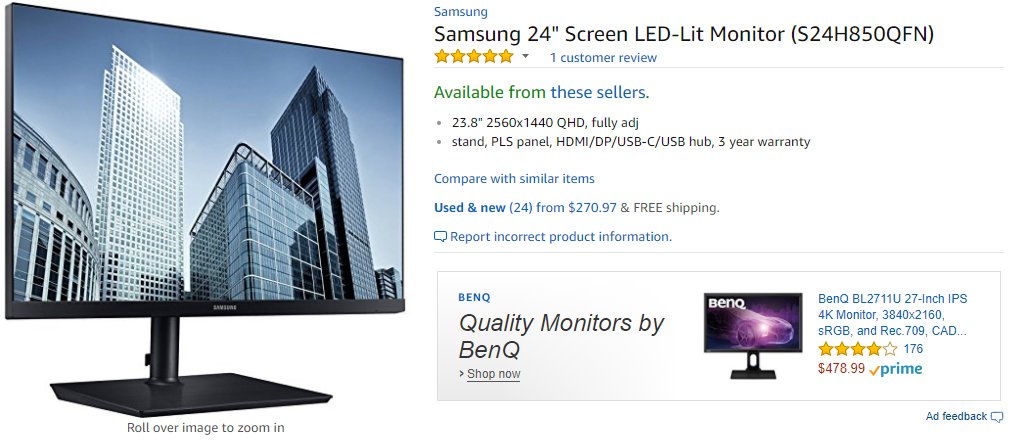 simssupersales's tweet photo. You can have this great Samsung 24" Screen LED-Lit Monitor (S24H850QFN) 
Only Used &amp; new (24) from $270.97 &amp; FREE shipping.
Go Now and Shop Free 
Go Now To: https://t.co/fVokkFTTqm greatopportunity #followforfollow #follow4follow #followme #followback #follobackforfolloback 🤩🤩 https://t.co/zAfENLw1RC