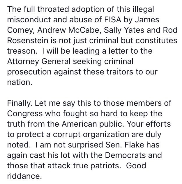 RepGosar's tweet image. My full statement on the declassified memo: