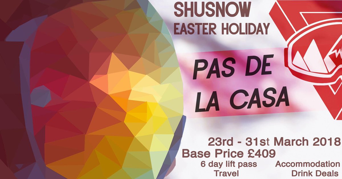 SHUSNOW AND FRIENDS!!!
Booking is officially open for our Easter trip to Pas De La Casa!!
This is gonna sell out quick so get on now!
Come spend Easter in the mountains with us!
Booking only needs your £100 deposit for now!
Don’t miss out! 🤙🏼🤙🏼
