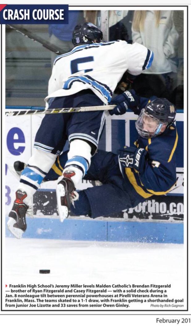 Check out <a href="/RichardTGagnon/">Richard T. Gagnon</a> photo of Jeremy Miller laying the hurt in Feb NE Hockey Journal <a href="/FHS_PuckCoach/">Coach Spillane</a> <a href="/FHS_Puck/">Franklin Hockey</a>