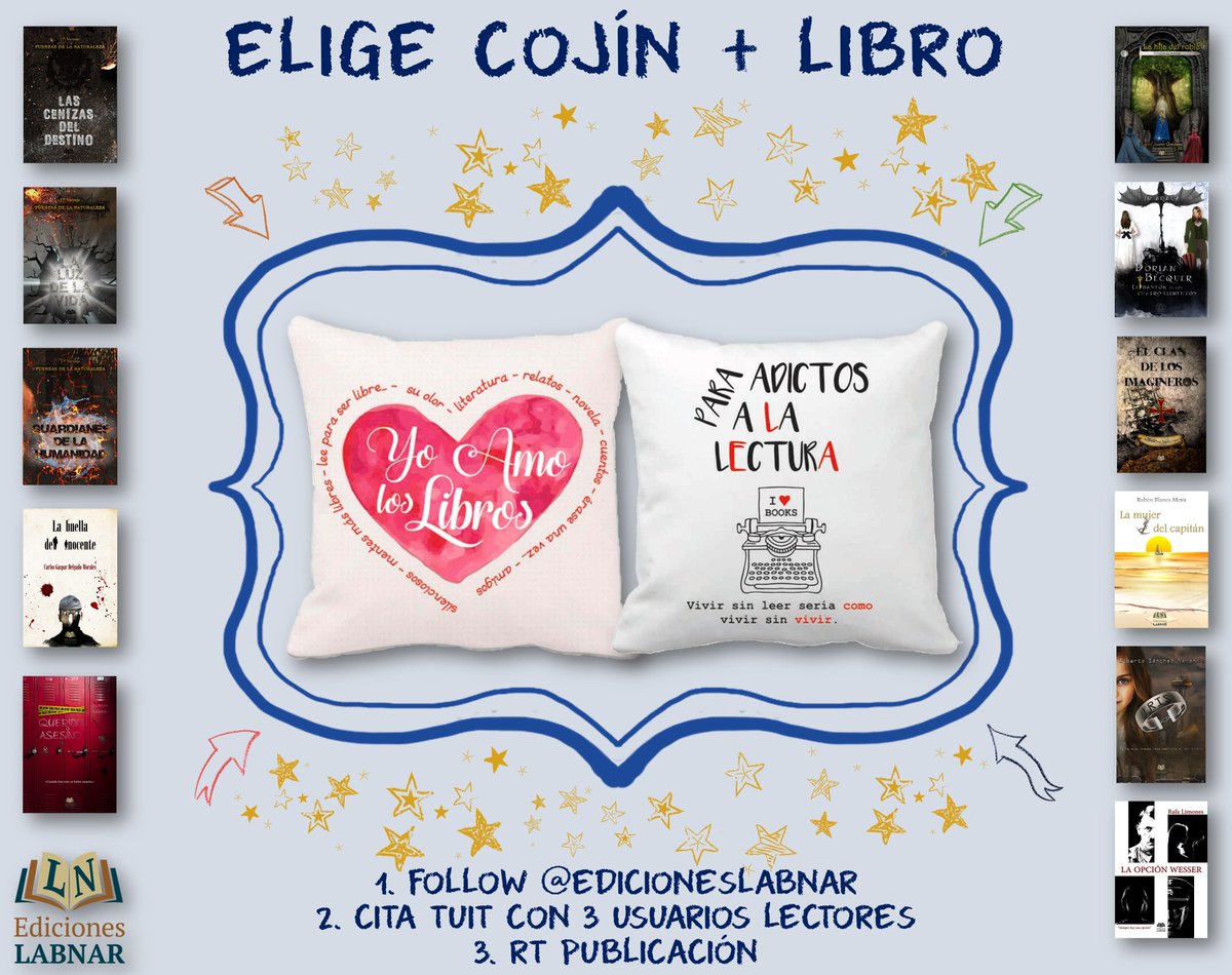 EdicionesLabnar's tweet photo. 🌟🌟🌟¡SORTEO INTERNACIONAL!🔴🔴🔴
COJÍN+LIBRO+SORPRESA
-Follor @EdicionesLabnar 
-Cita tuit con 3 usuarios lectores
-RT publicación sorteo
Hasta 14/02/18
A elegir cualquier novela nuestra.
¡Mucha suerte y feliz día de los enamorados de los libros!
#yoleo
#SanValentinliterario https://t.co/UaUhbjRw94