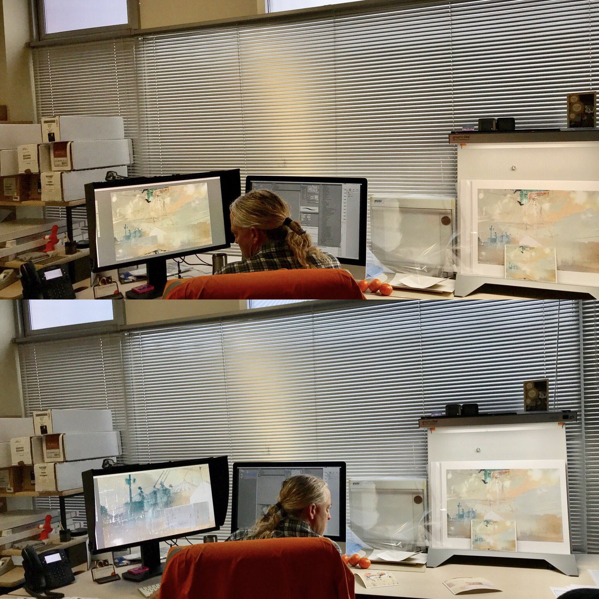 IskraJohnson's tweet photo. Working with my favorite folks at #thecolorgroup today to make the full-size 22x32โ prints perfect. #digitalprinting #photoart #modernart https://t.co/AJoAxrOv2v