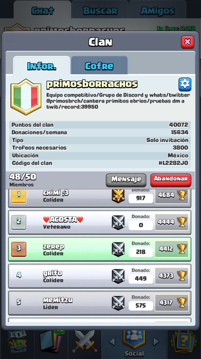 Quedan 2 lugares en el clan. Interesados hablen dm