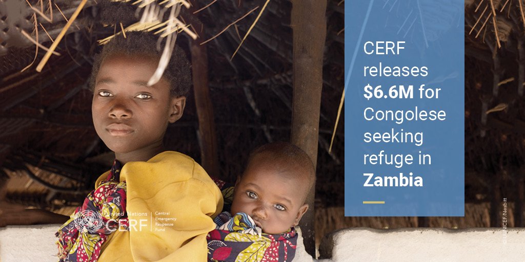 Good news: <a href="/UNCERF/">CERF - The UN's emergency fund</a> allocated $6.6M for people fleeing #violence in #DRC and seeking #refuge in neighboring #Zambia